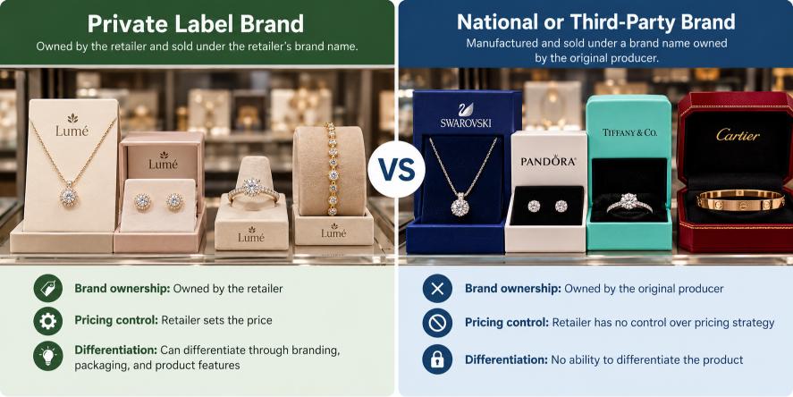 Difference between private label and national brand jewelry